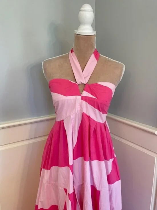 SWF Tipping Point Midi Halter Dress 100% Cotton Poplin Pink Flowy NEW NWT Medium - Picture 4 of 11